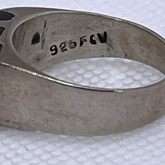 Mexico 925 Sterling Silver Tigers Eye Inlay Ring Size Handmade Signed FCV Size 7 - Picture 3 of 9